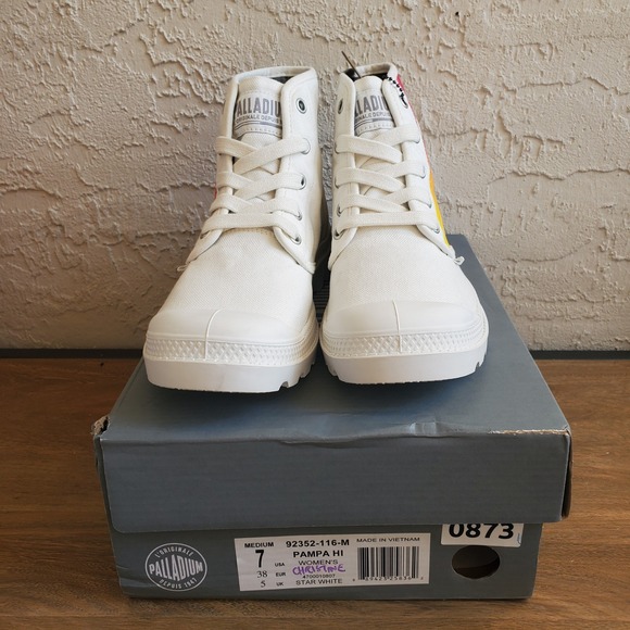 Palladium Pampa Hi Boots Womens 7 White Custom Sunset Ombre Canvas Combat Unique - Picture 12 of 12